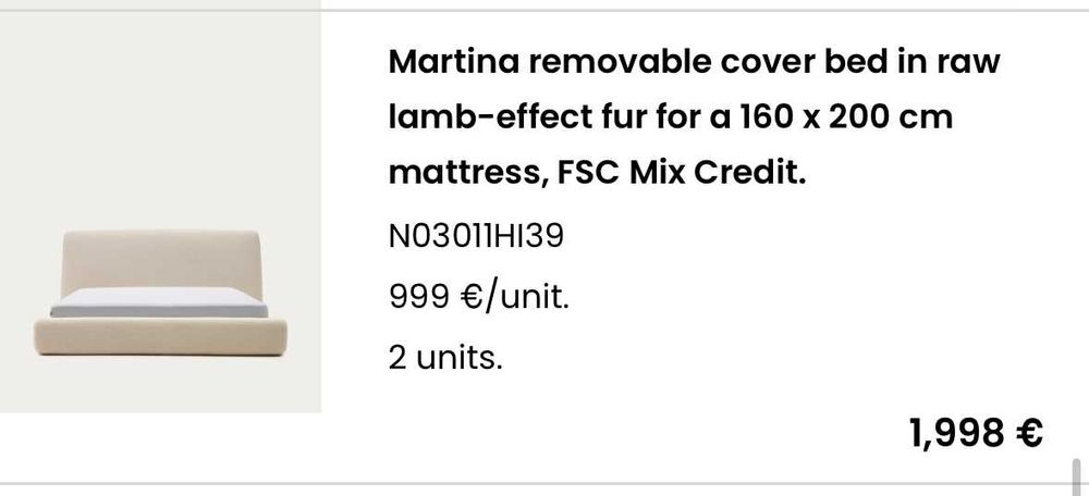 2 camas Kave Home Martina 160x200 com colchões 600 EUR para cada cama