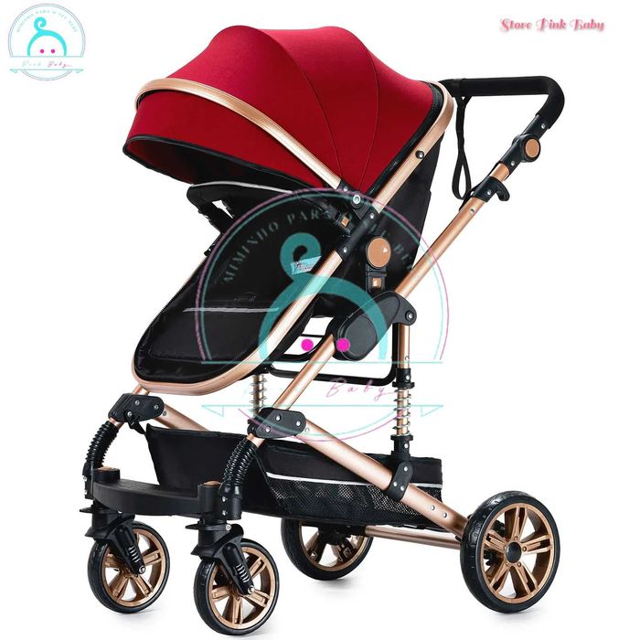Carrinho de bebé 3 em 1 PinkBaby - Fabulous - Vermelho Bordeaux