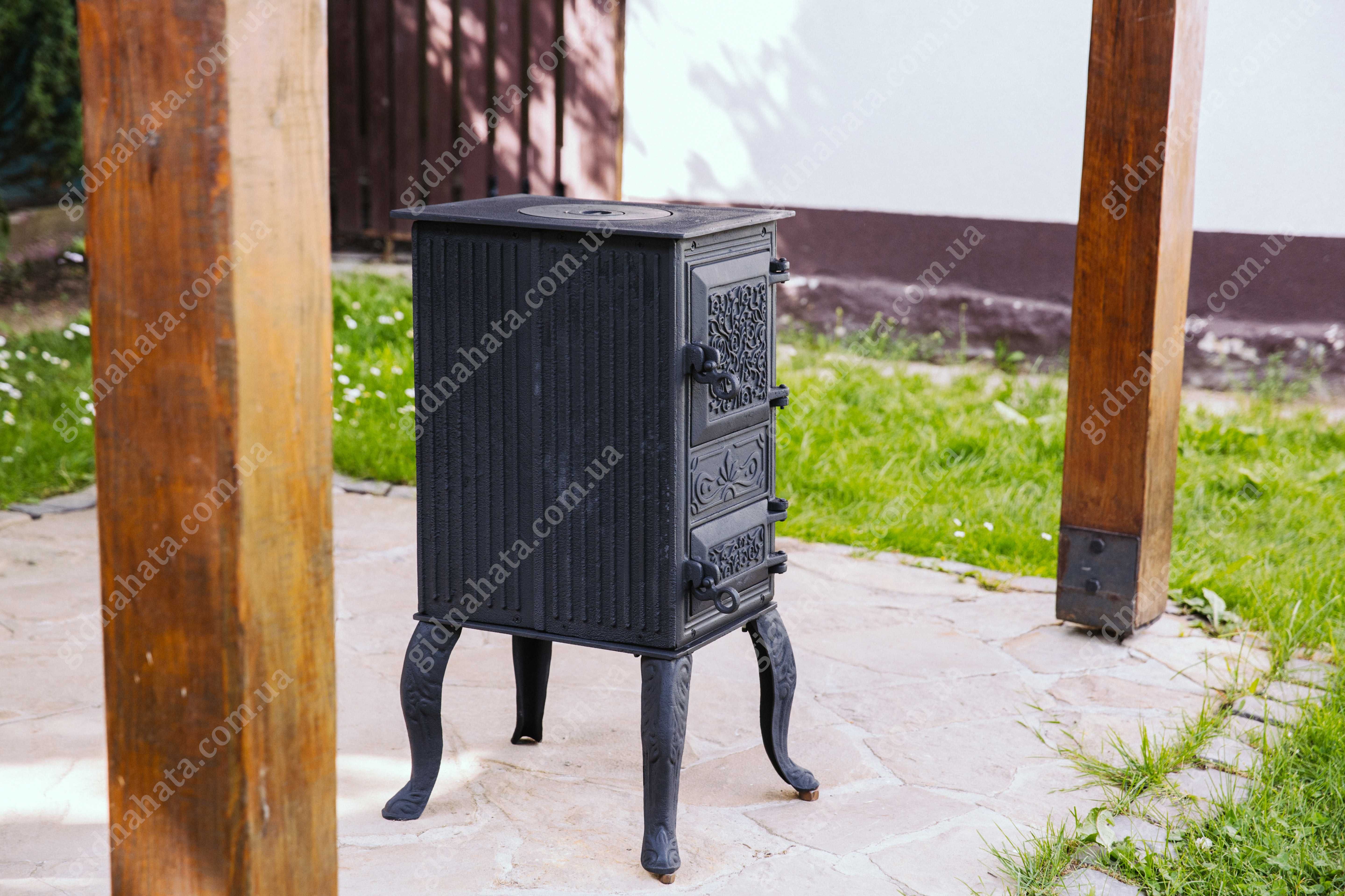 Буржуйка чугунная с варочной поверхностью черная 60 кг, печь, камин