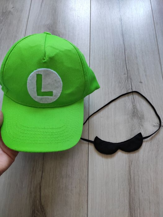Zestaw Luigi czapka i wąsy strój karnawałowy przebranie Mario luigi
