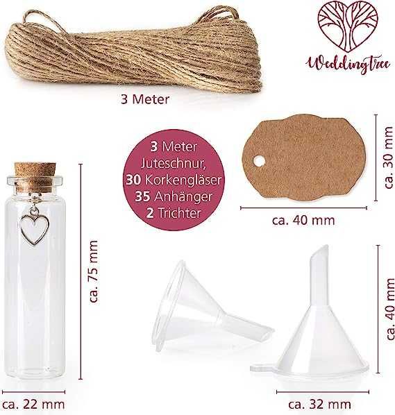 Nowe próbówki / WeddingTree / korek / 30szt / 18 ml / butelka !731!