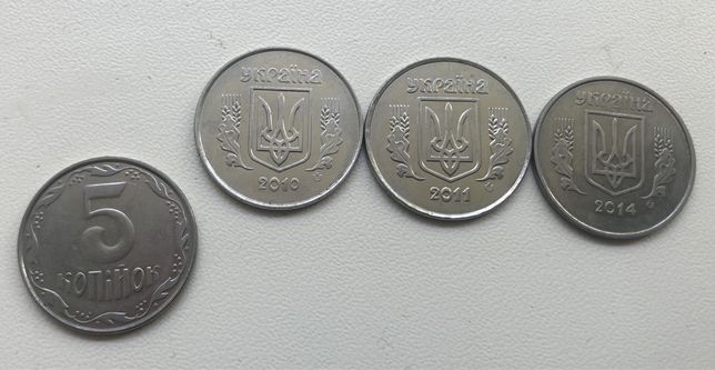 Колекція з 4 монет різного року 2009,2010,2011,2014