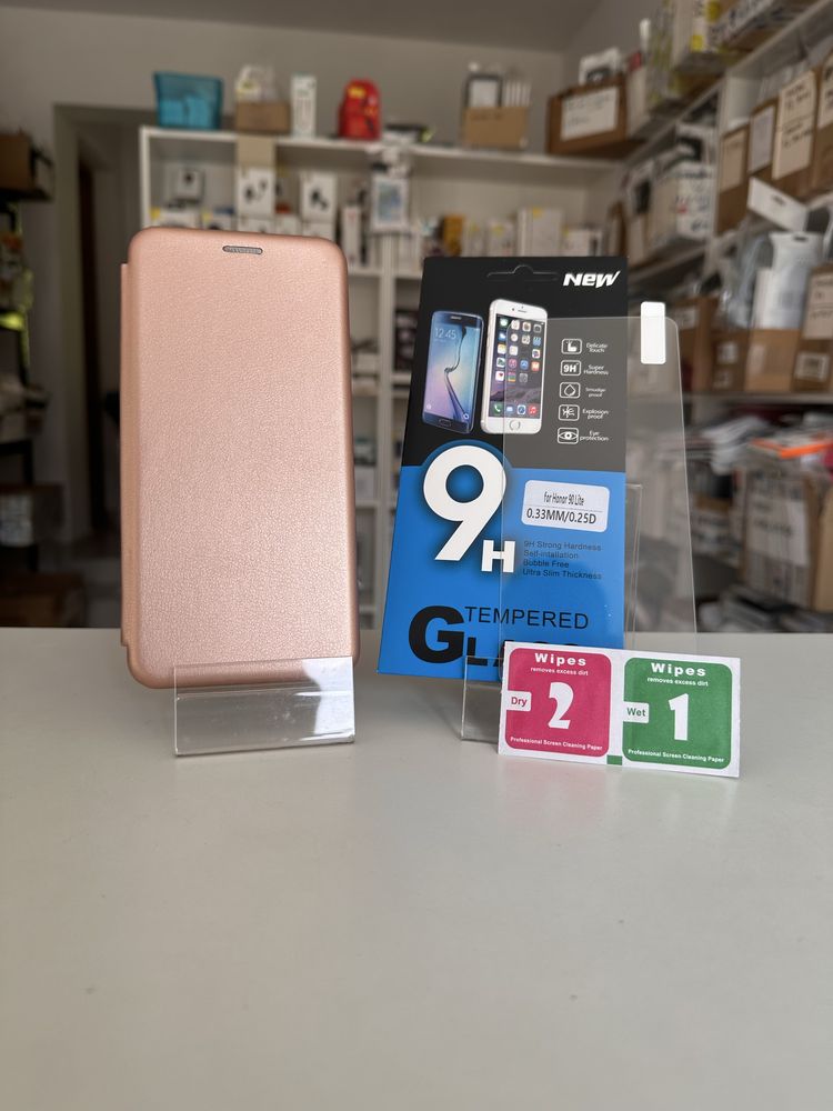 Etui Zamykane złoty róż + SZKŁO do HONOR 90 LITE