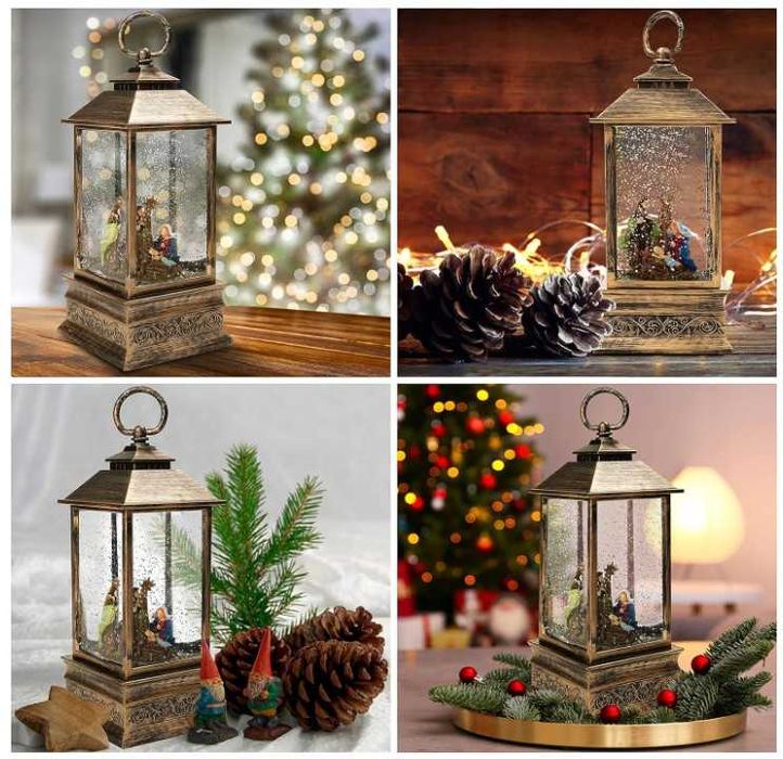 Latarnia świąteczna z podświetleniem wzór święta rodzina BELLE VOUS