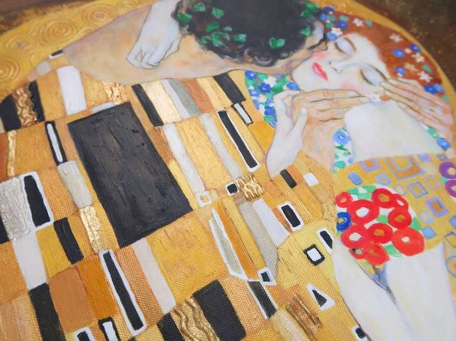 duży obraz malowany Gustav Klimt POCAŁUNEK na prezent abstrakcja