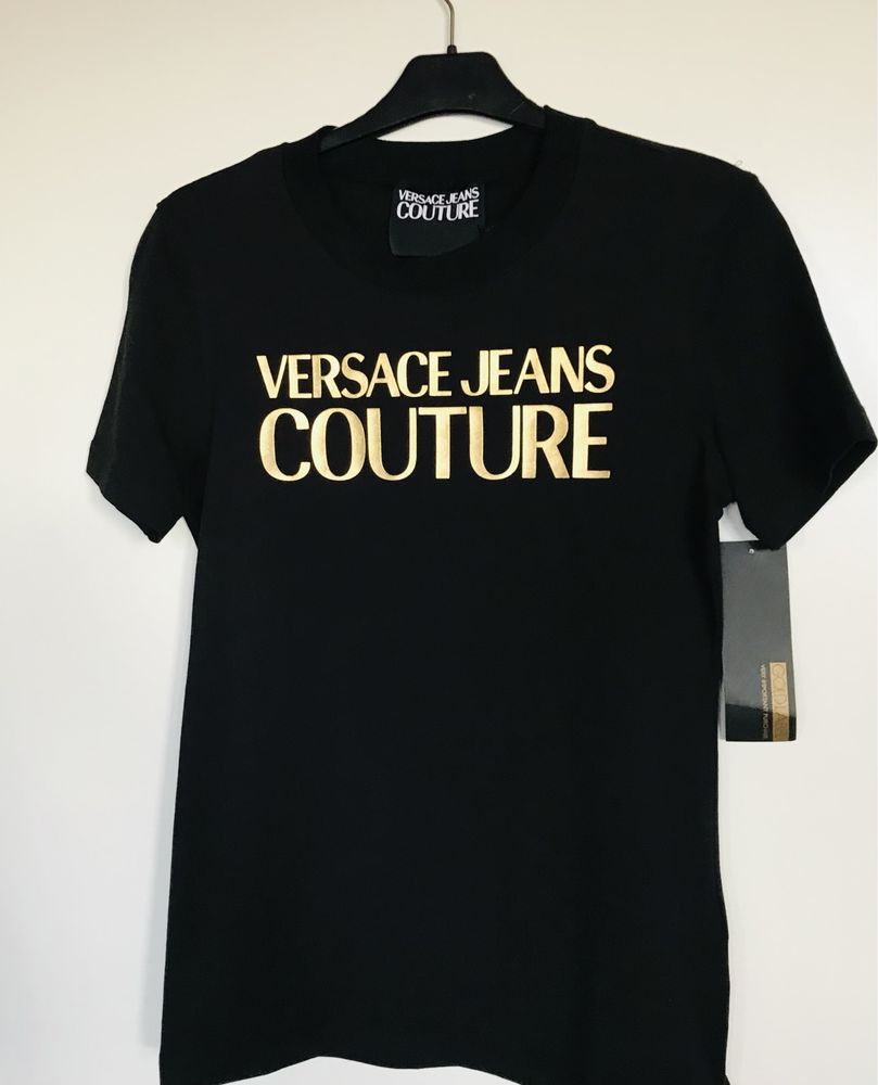 TShirt Versace Couture Jeans , czarny/biały ze zlotym logo, S