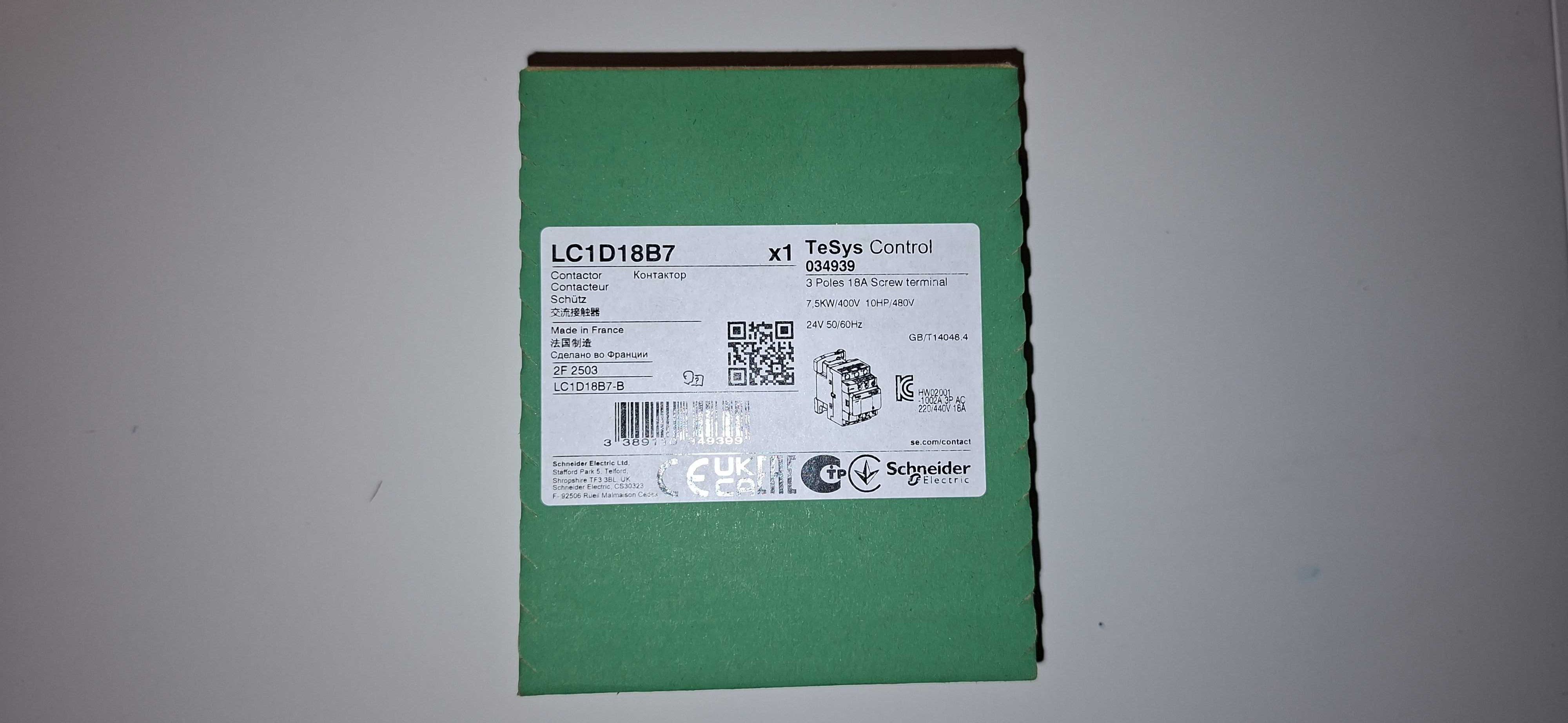 Stycznik mocy Schneider LC1D18B7 18A 24V AC