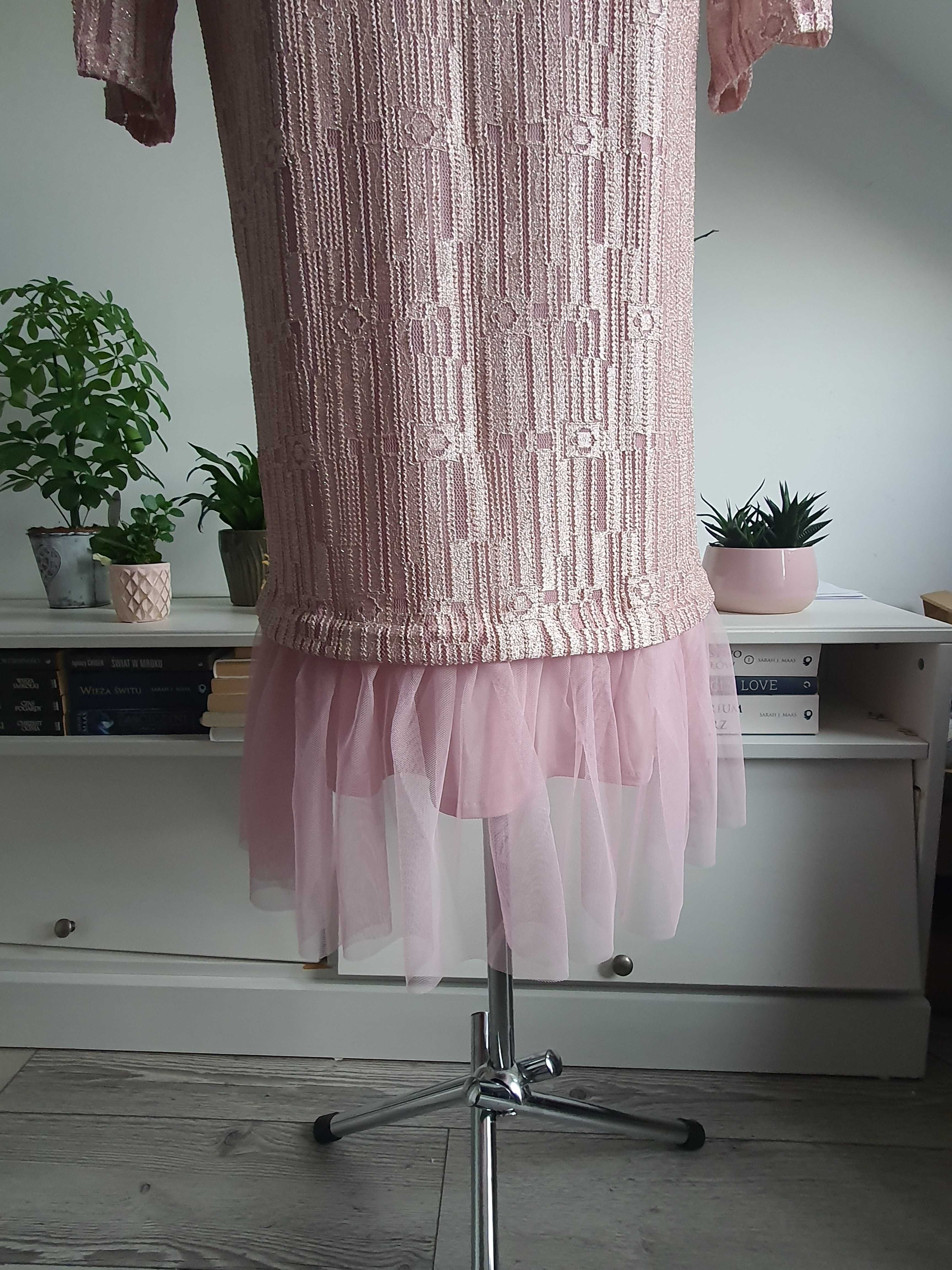 Błyszcząca pudrowo różowa prosta midi sukienka Paula Picassa 42