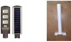 Projetor LED (20W ou 90W) com painel solar e poste incorporados