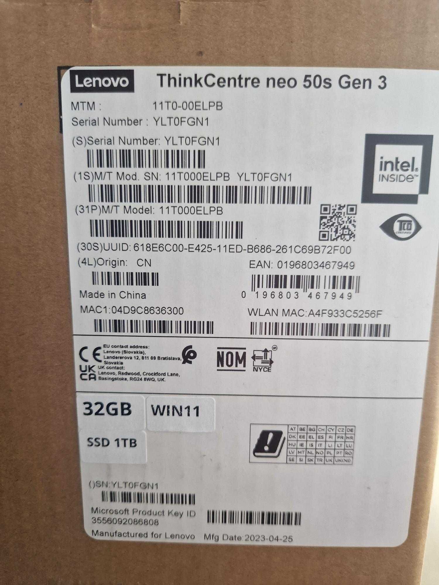 Lenovo ThinkCentre neo 50s Gen 3 32 GB SSD 1TB i7 nVIDIA T400 WIN 11