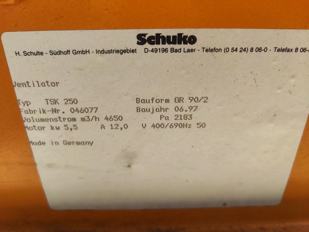 Wentylator transportowy SCHUKO 5.5kw odciąg wyciąg trocin pyłu