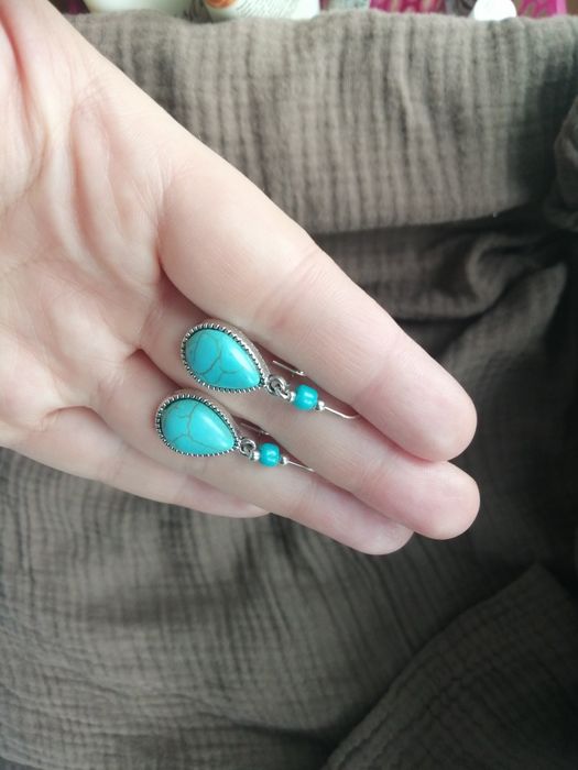 Kolczyki z turkusowym oczkiem. Styl boho lub indiański