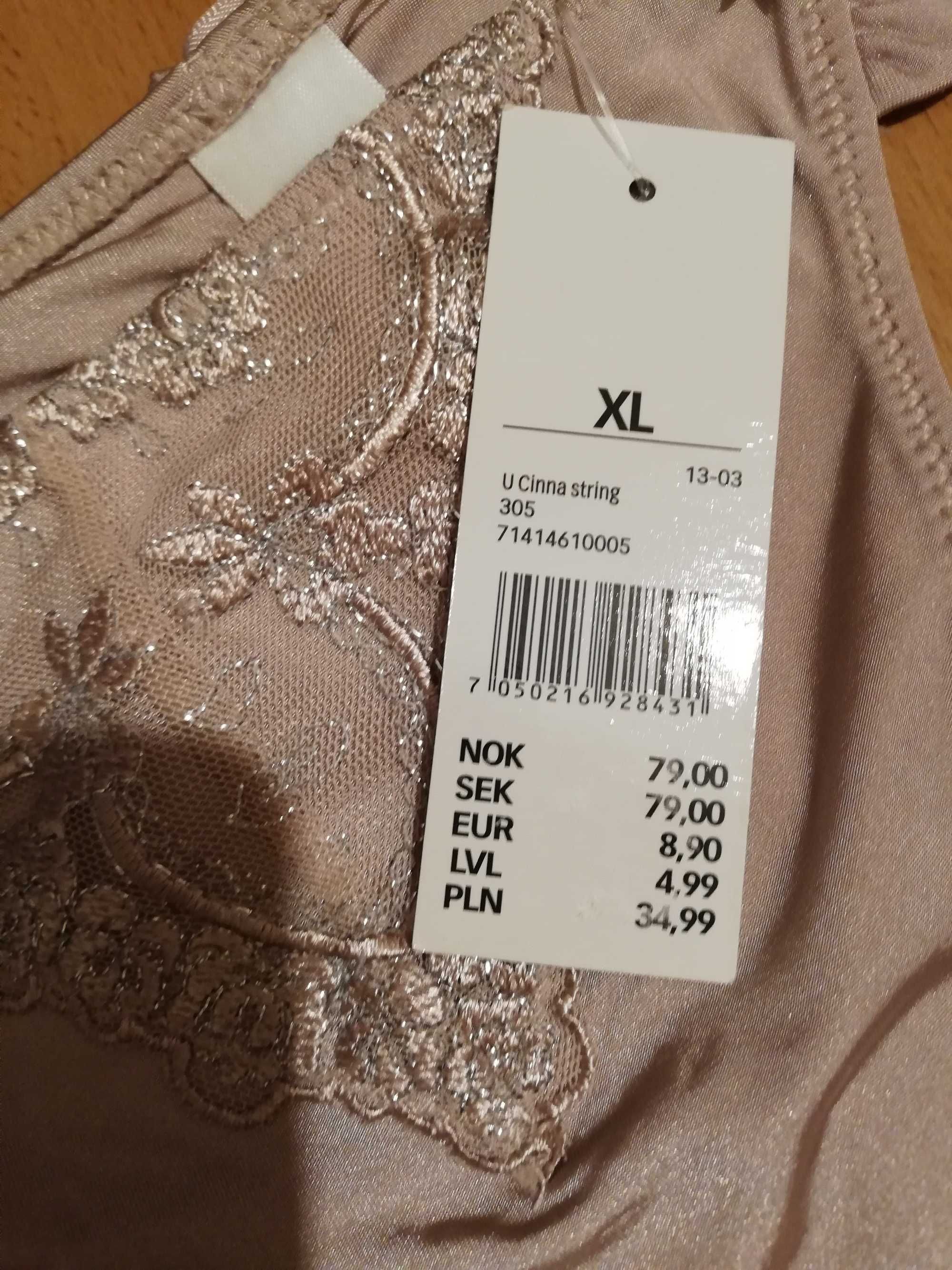 eleganckie stringi 42/ XL Cubus taupe majtki koronka beżowe