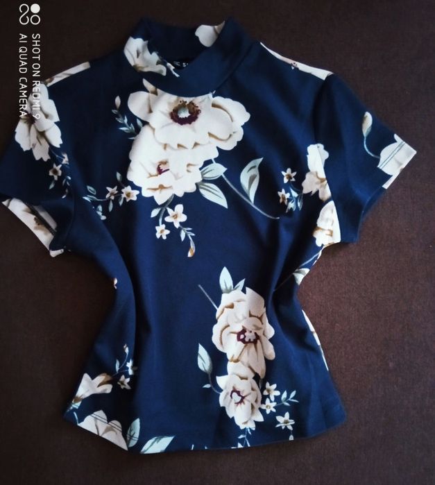 Crop top kwiaty azjatycki wzór Shein 34/XS nowy
