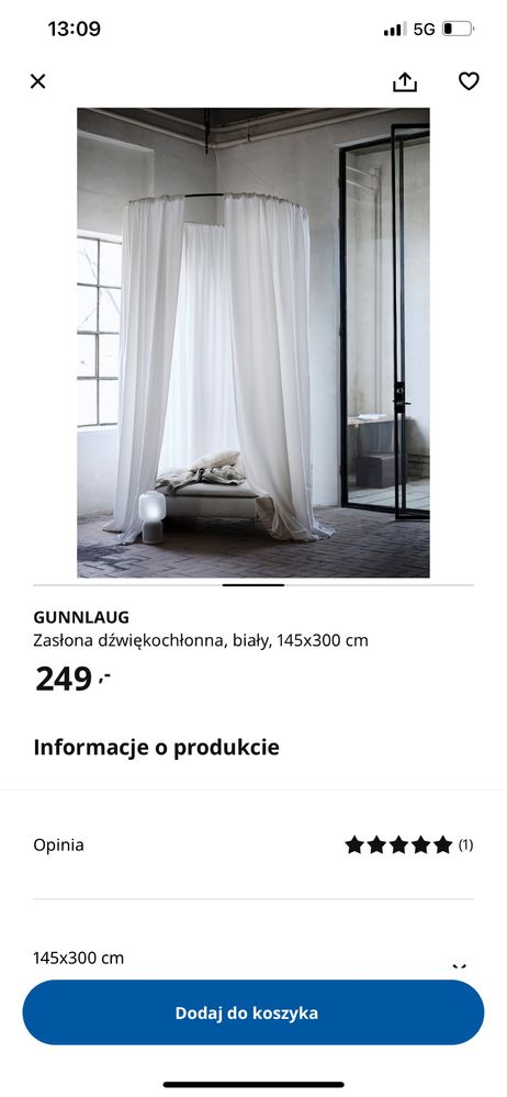 Zasłony ikea dzwiękochłonne dzwiekoszczelne gunnlaug 145x240