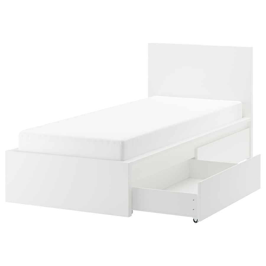 IKEA MALM Białe pojedyńcze łóżko 90x200 szuflady stelaż 105x209 TANIO