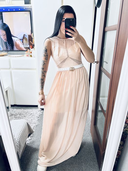 Dluga sukienka Aggi M L z paskiem maxi elegnacka wesele balowa bawełna