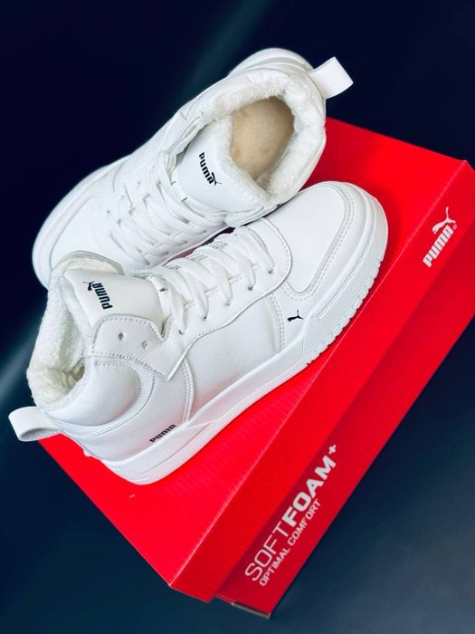 Зимние женские кросовки бренду Puma/ белые красовки на зиму пума