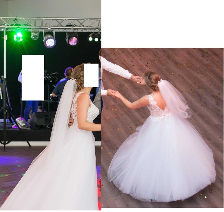 Suknia ślubna 36/38 koronka tiul brokat ,,literka A,, rozkloszowana