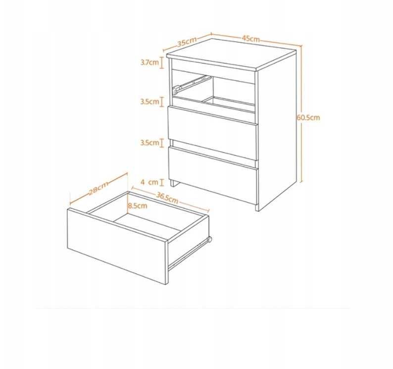 Yaheetech stolik nocny szafka nocna z szufladami 45x35x60,5 cm
