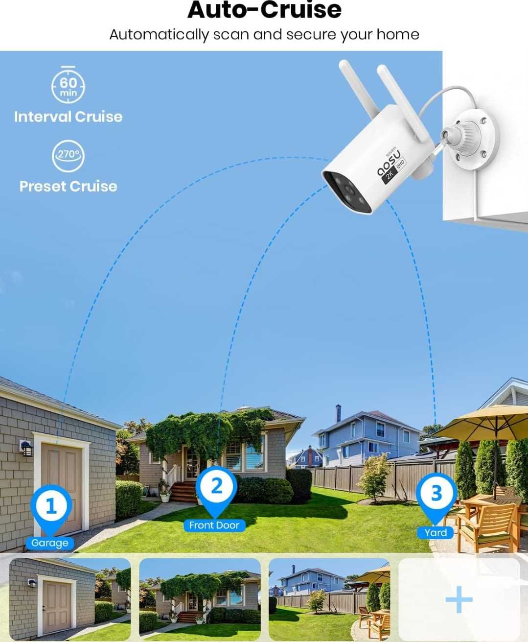 Kamera zewnętrzna AOSU 2K WiFi 5GHz & 2.4 GHz, audio, 2 szt.