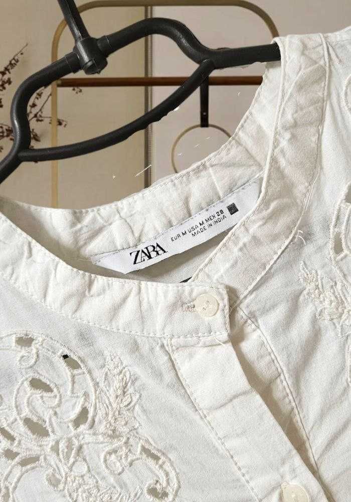 Белая хлопковая блуза с рукавом Zara, р. М