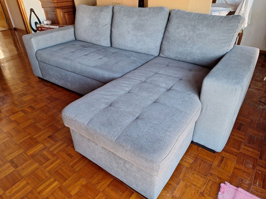 Sofa com chaise longue de 3 lugares com sofa cama