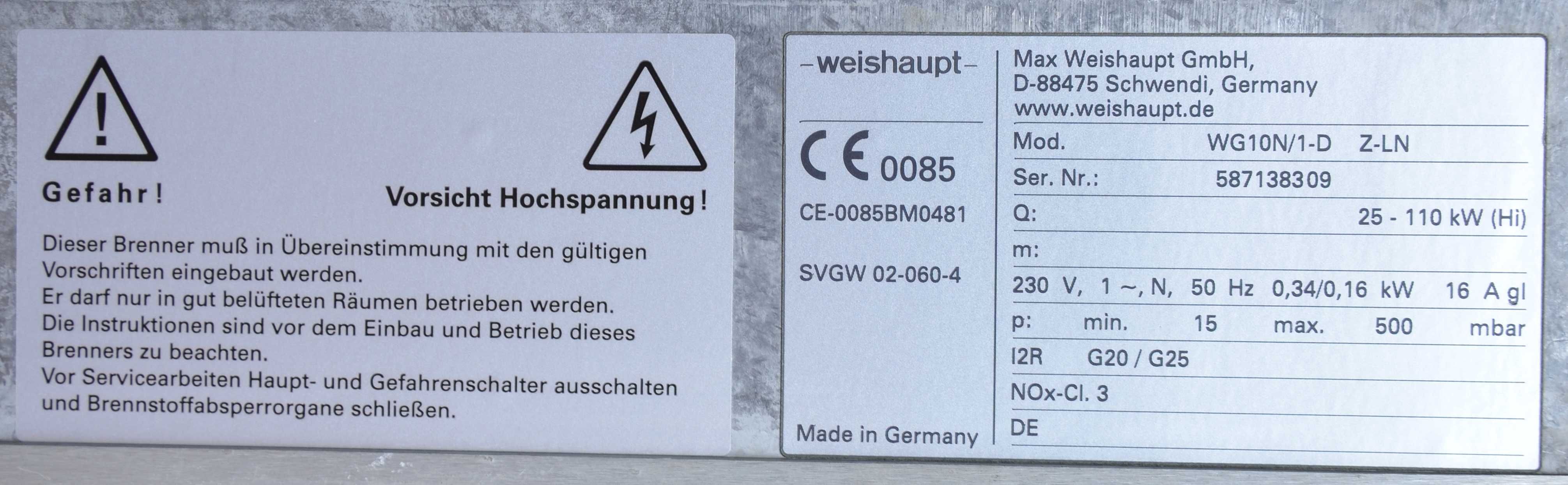 Palnik gazowy Weishaupt WG10N/1-D 25-110kW