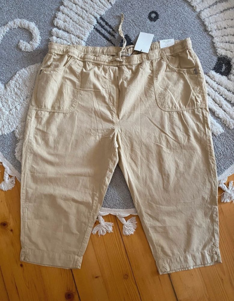 Bawełniane spodnie rybaczki wygodne wiązane na gumie plus size 56 8xl