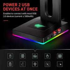 Havit Підставка для гарнітури з 2  USB, підставка для навушників RGB