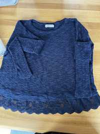 Hollister granatowy sweter z koronką Oversize