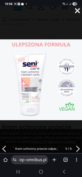 Krem ochronny przeciw odparzeniom z tlenkiem cynku Seni Care 100 ml