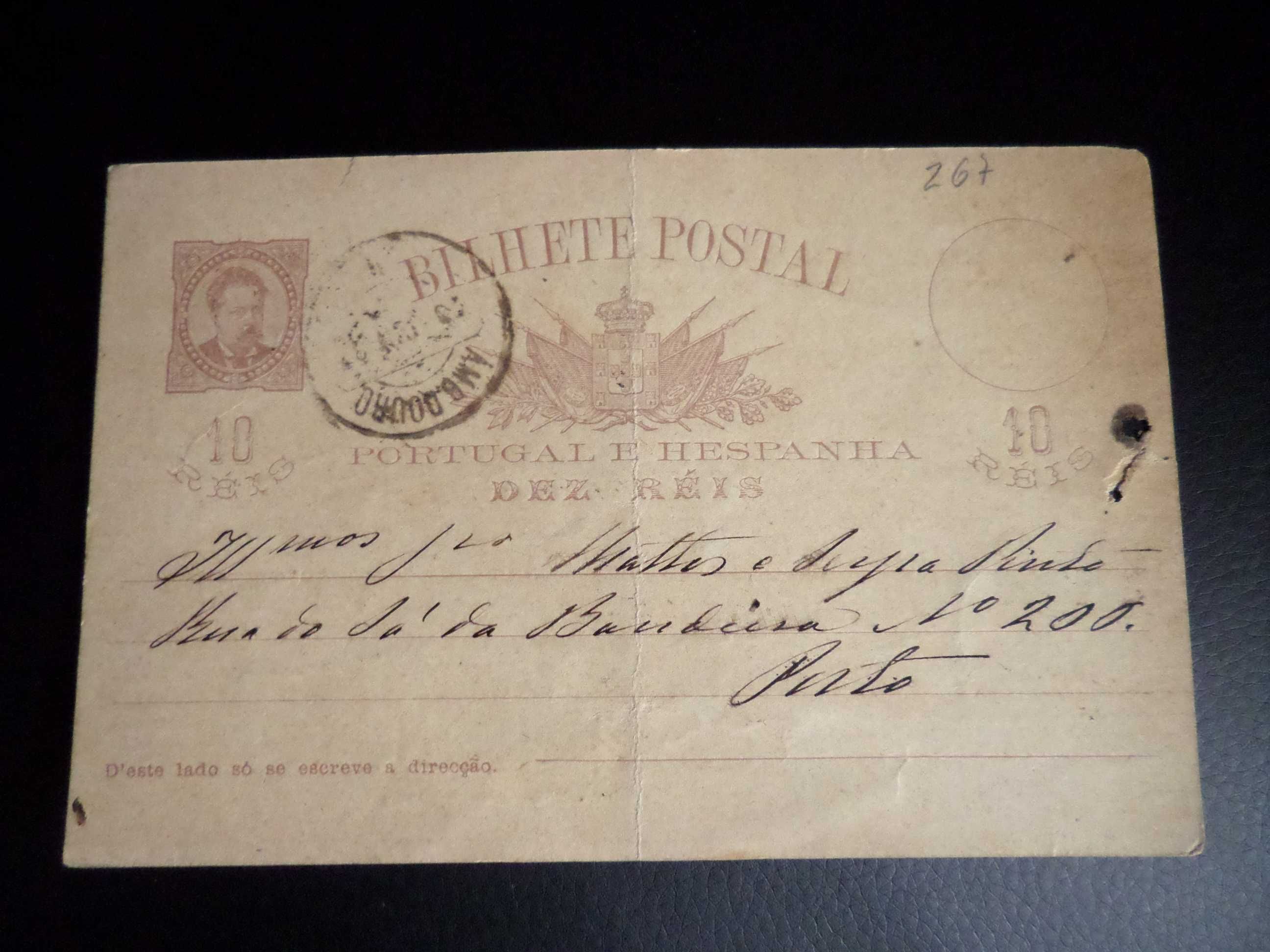 Bilhete Postal , Ano  1887 , Selo Impresso  D. Luis