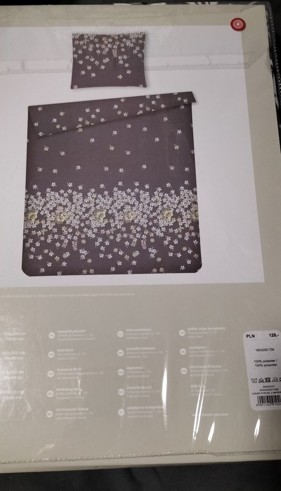 Pościel z mikrofibry szara w jasne kwiaty,160x200,1 poszewka