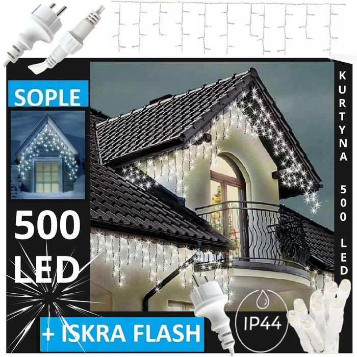 Lampki Choinkowe SOPLE 500 LED ZEWNĘTRZNE Światełka Świąteczne + FLASH