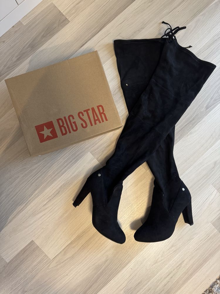 Długie czarne kozaki za kolano na słupku Big Star r.38