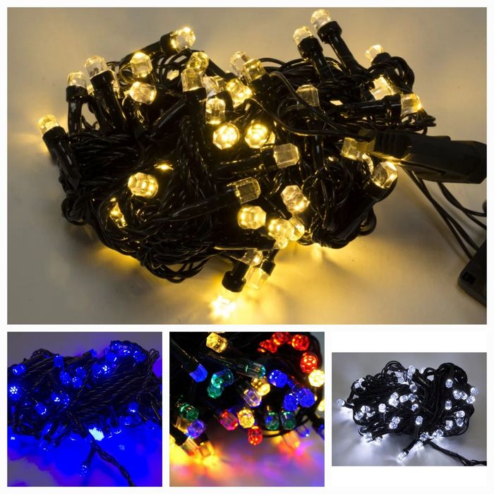 Гірлянда електрич. Рубін 200LED мульті, синя, тепло жовта,  білачорний