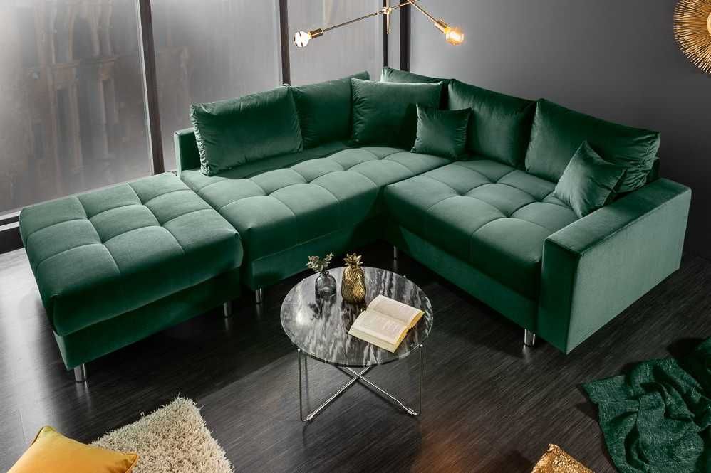 Elegancki narożnik do salonu z pufa i funkcją spania- super oferta