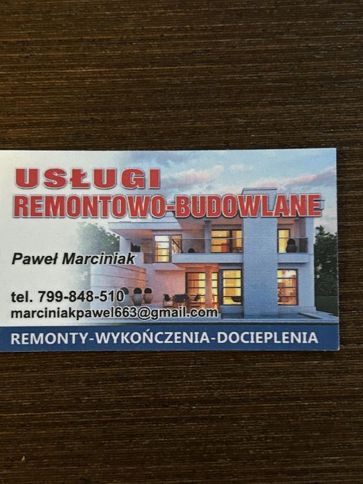 Usługi remontowo budowlane Wykończenia wnętrz