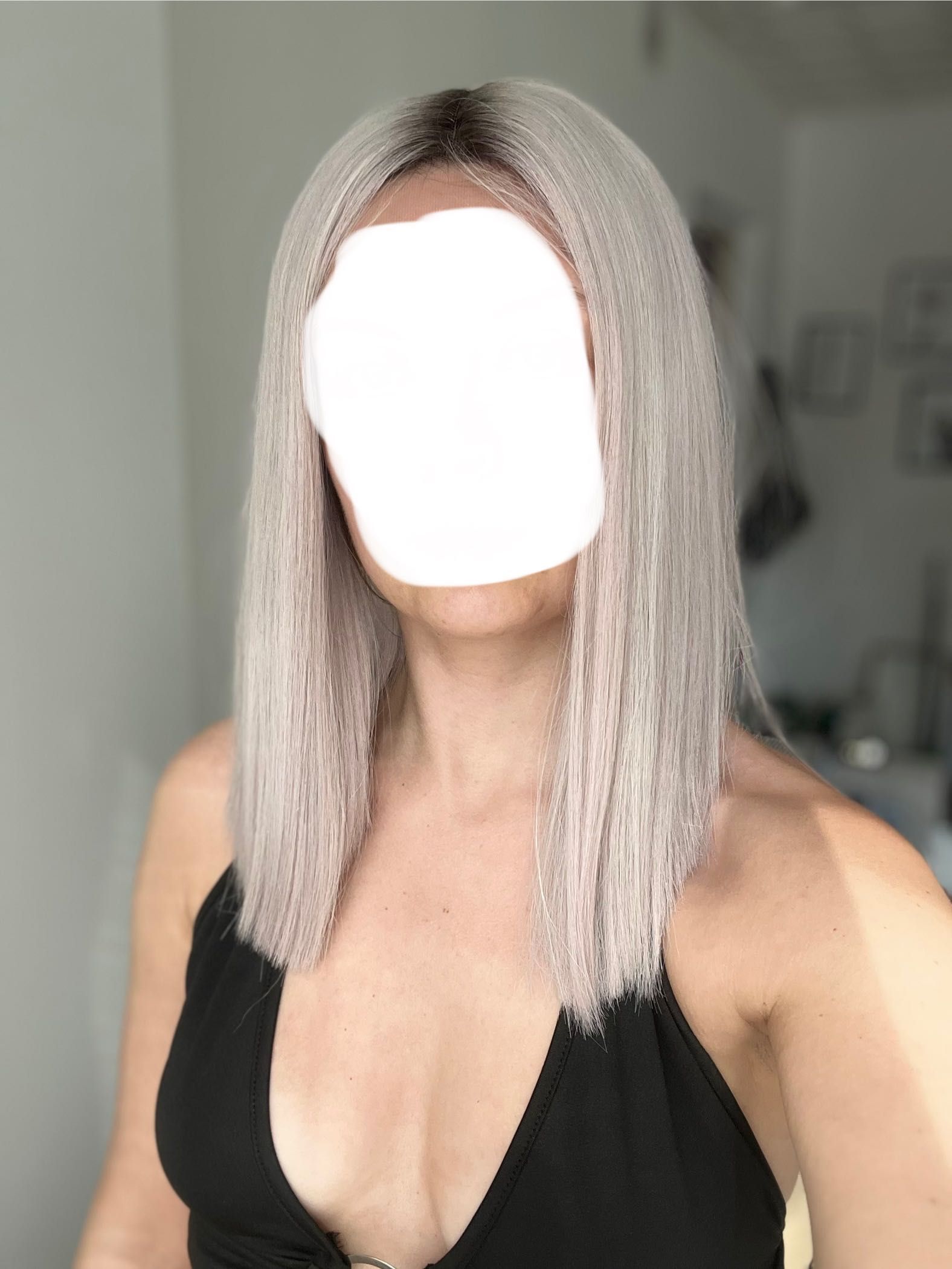 Peruka szara siwa long bob lace front