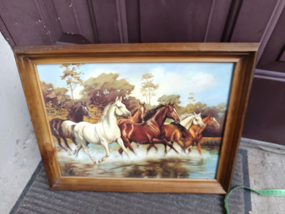 Stara vintage Reprodukcja obrazu Tabun pana Mariana Kaszuby 46x 36