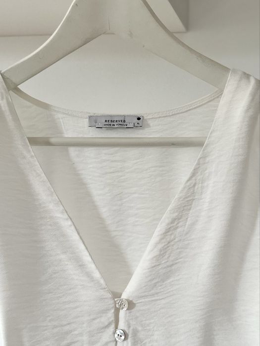 Luźna bluzka biała koszula oversize falbana wiskoza wiskozowa