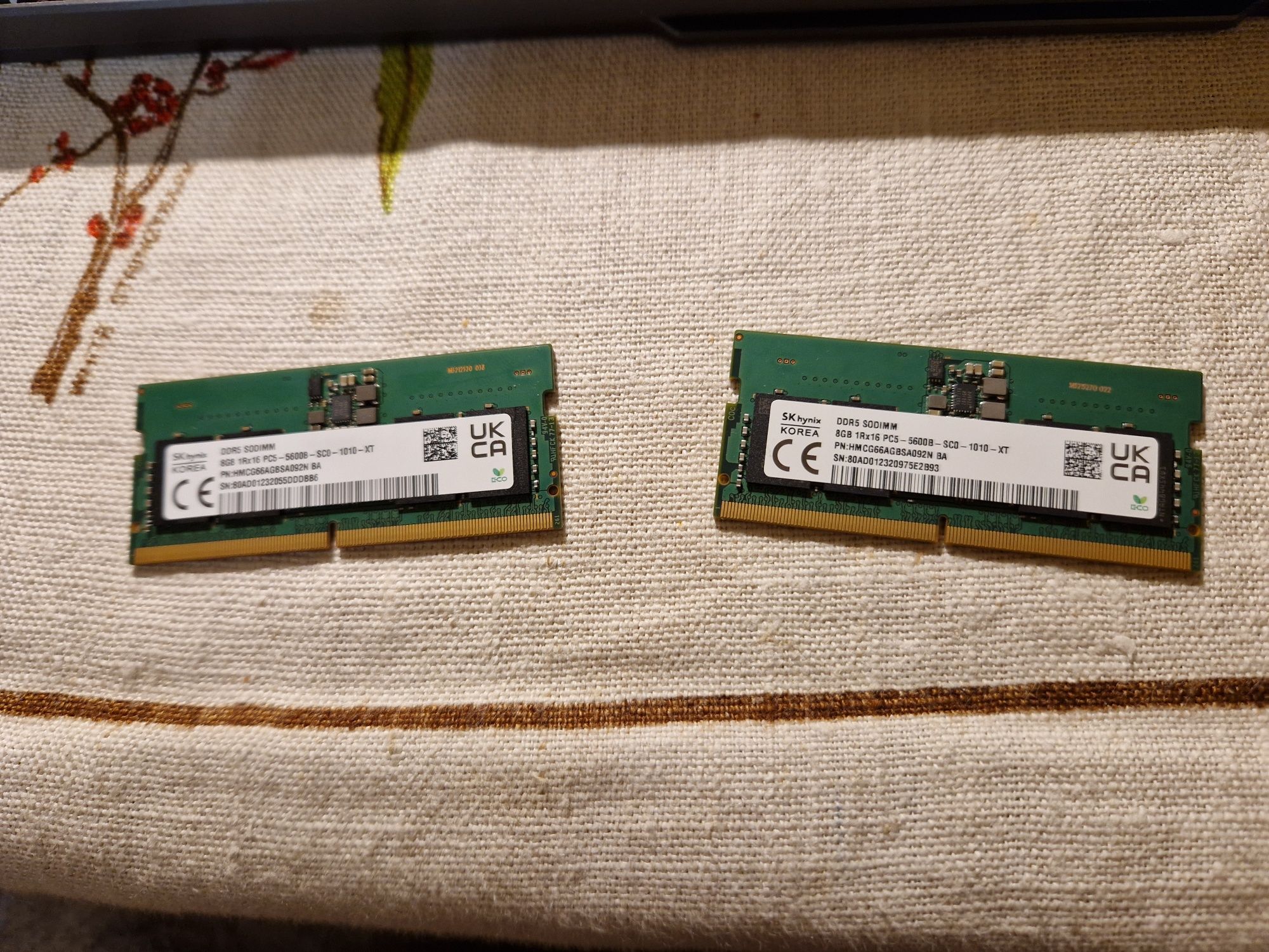 Zestaw 2x Pamięć ram do laptopa DDR5 SODIMM 8GB 5600Mhz SK hynix