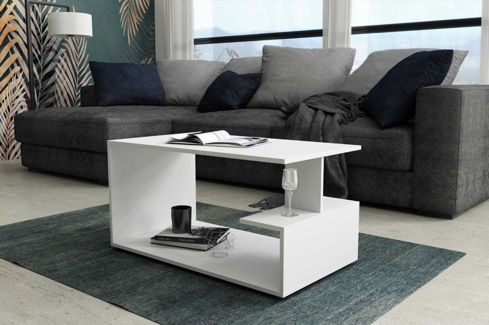 Stolik kawowy ława DAN 90cm półka sonoma biały beton dąb craft salon