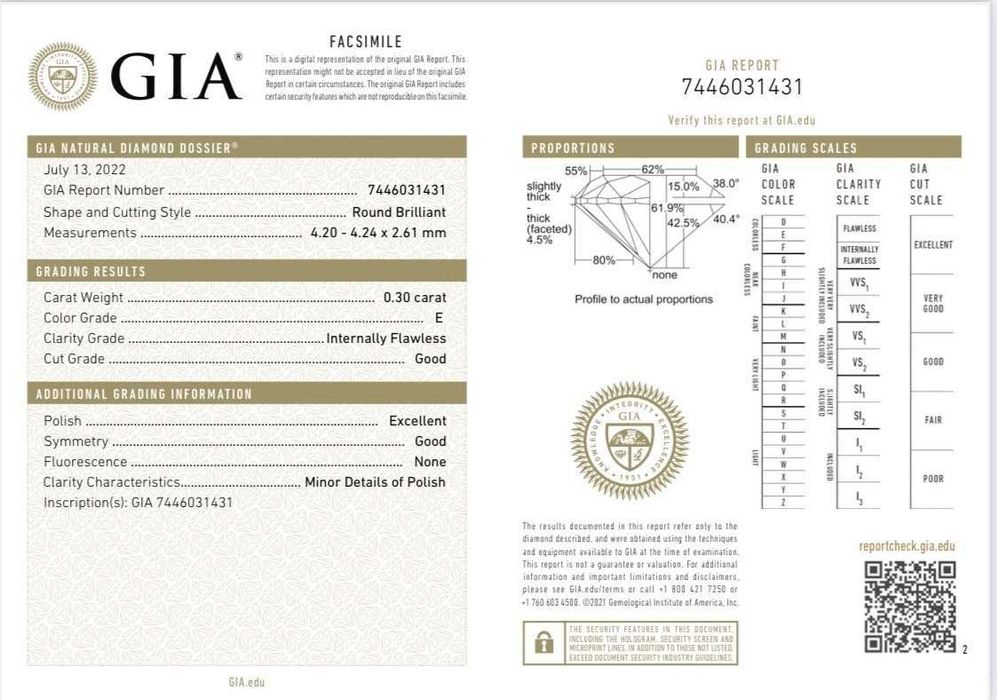 Fantástico Diamante 0.30ct - corte brilhante - IF (internamente puro)