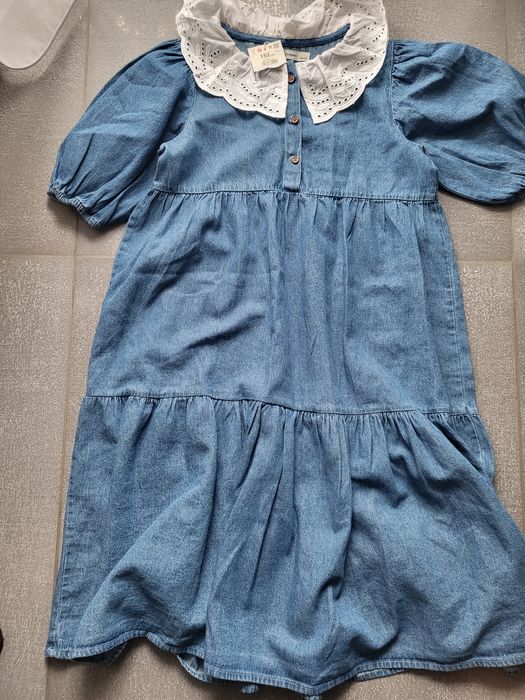152 reserved nowa z metką sukienka jeans jeansowa kołnierzyk