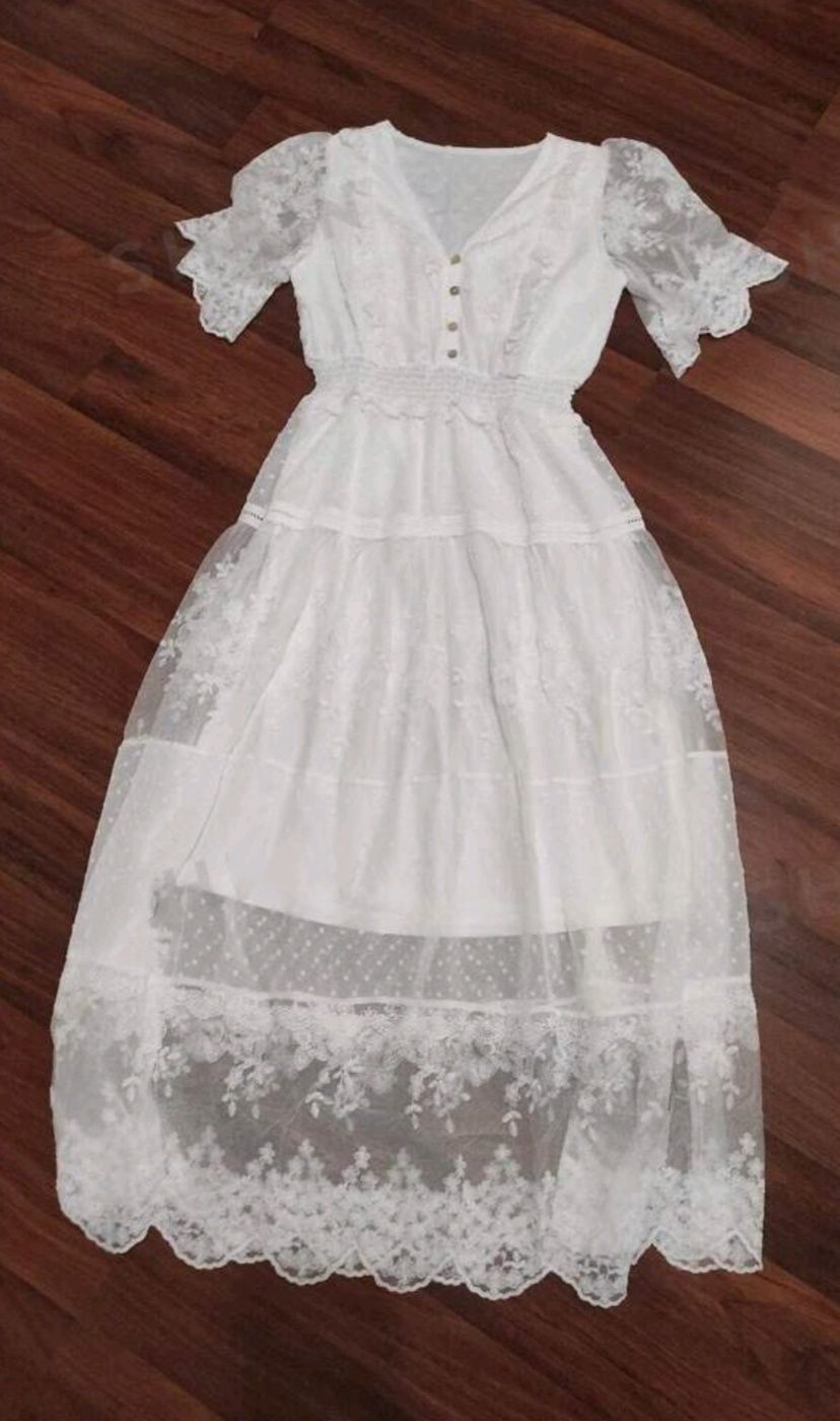 Sukienka biała koronkowa zwiewna Boho długa letnia elegancka nowa