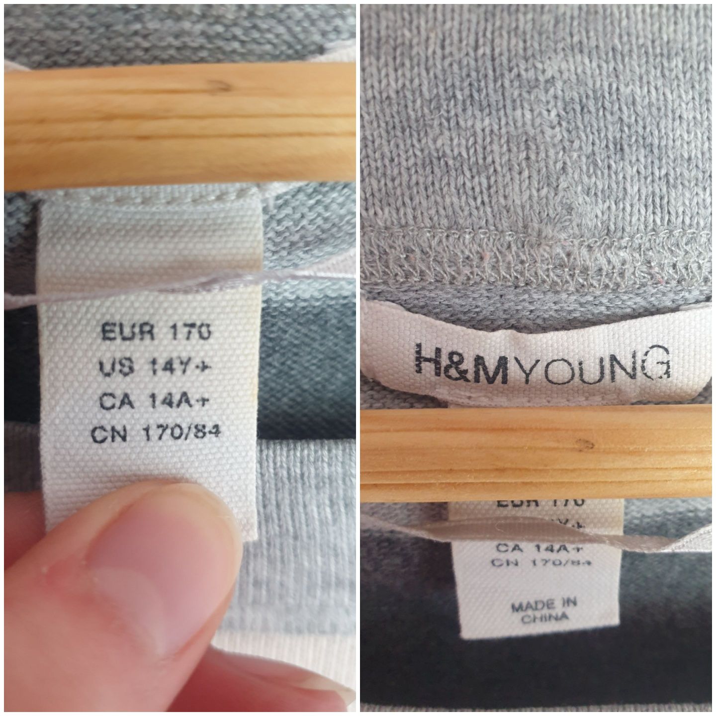 Bawełniana szaro różowa sukienka tunika paski H&M Young szary srebrny