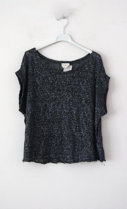 modna czarna brokatowa bluzka 3/4 z brokatem brokatowy t-shirt 40 42 L