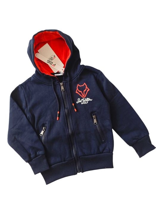 Bluza dla chłopca ocieplana granatowa z kapturem rozpinana nowa122-128